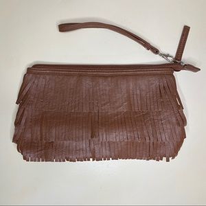 Fringe Purse Brown Clutch w/ Detachable Handle